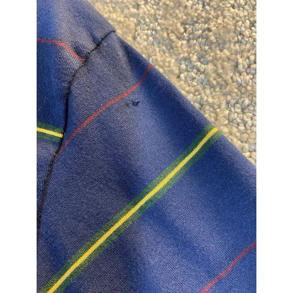 Polo Ralph Lauren Polo Shirt Mens Large Golf Fit Shirt Blue Striped Jersey Vtg